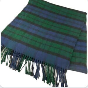 V.FRASS navy and green plaid cashmink scarf